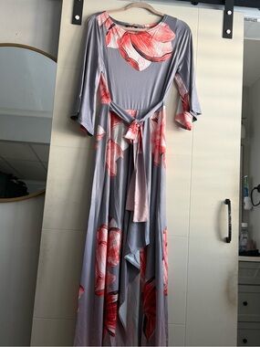 chicme Lavender Maxi Dress with Pink Floral Accents size M